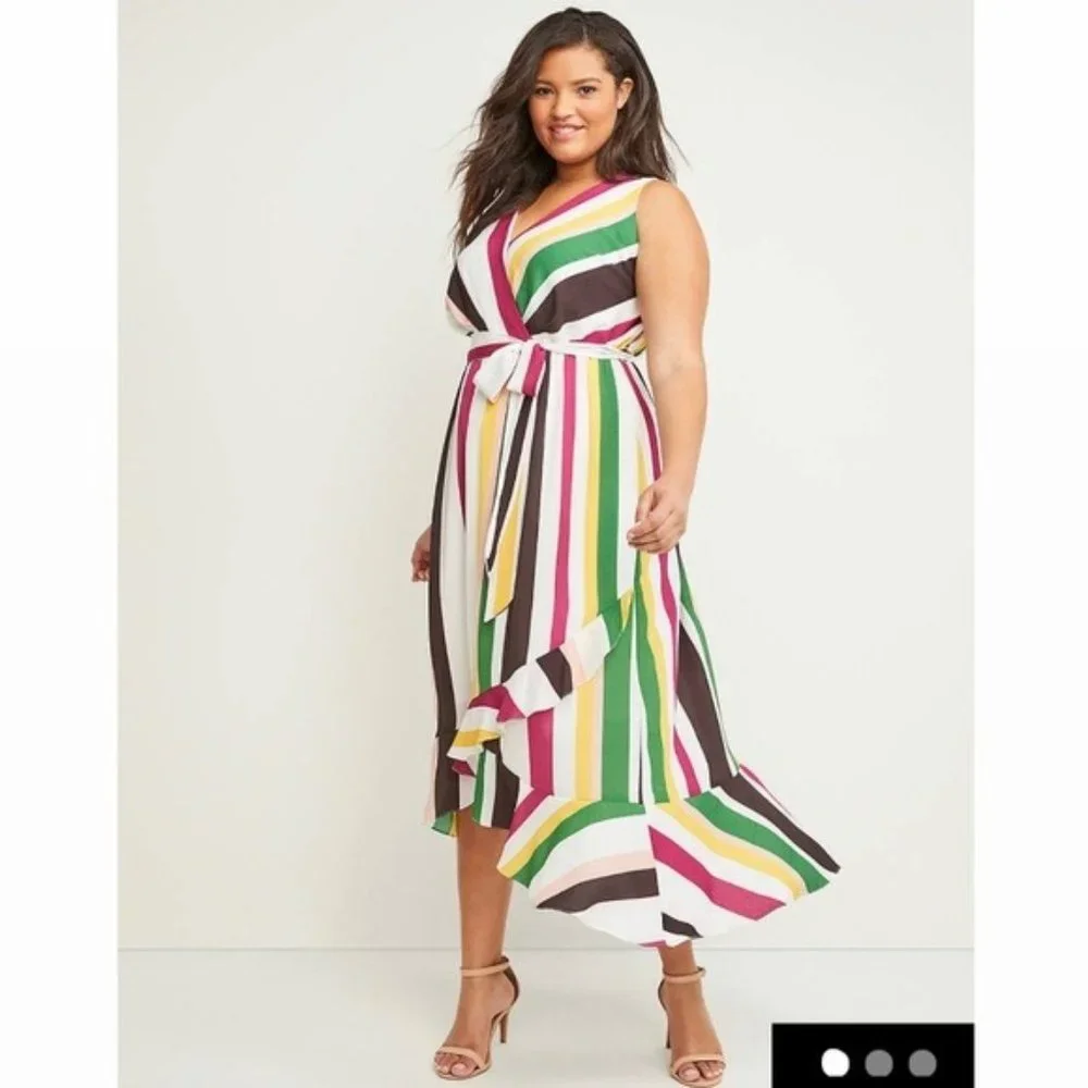 lane bryant striped maxi dress LANE BRYANT MULTI-WAY STRIPED OFF THE SHOULDER RUFFLE MAXI DRESS PLUS Sz 18/20